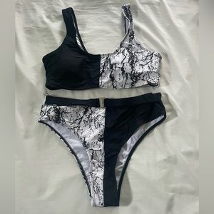Shein High Waisted Black & White Marble Bikini